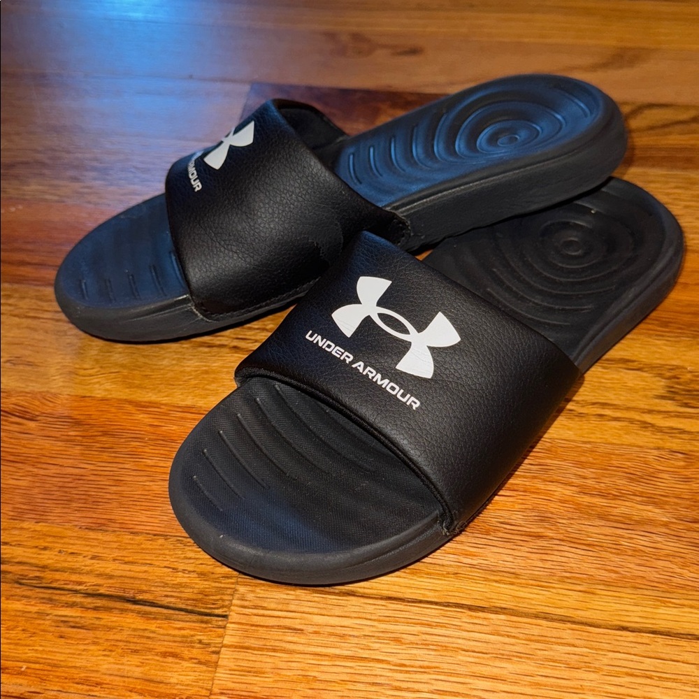 Under Armour Black Slide Sandals with White Logo